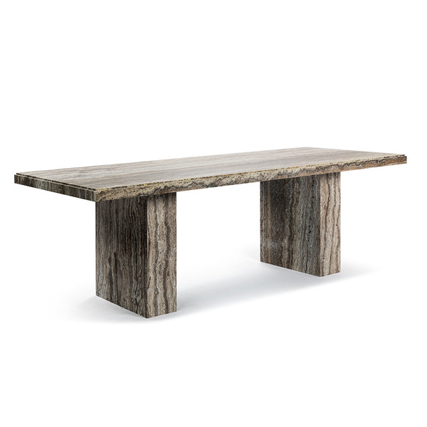 August Rectangle Travertine Dining Table with Block Legs