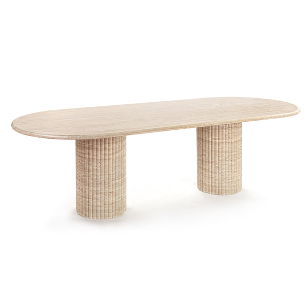 Cava Fluted Oval Beige Travertine Dining Table