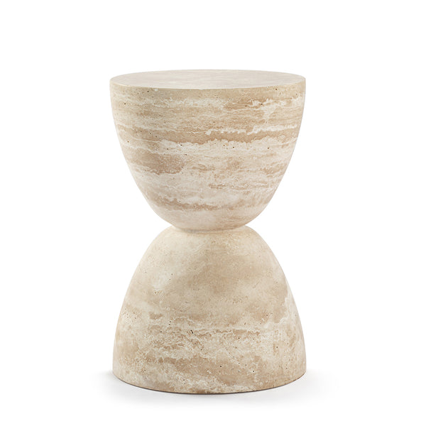 Sera Hourglass White Travertine Side Table